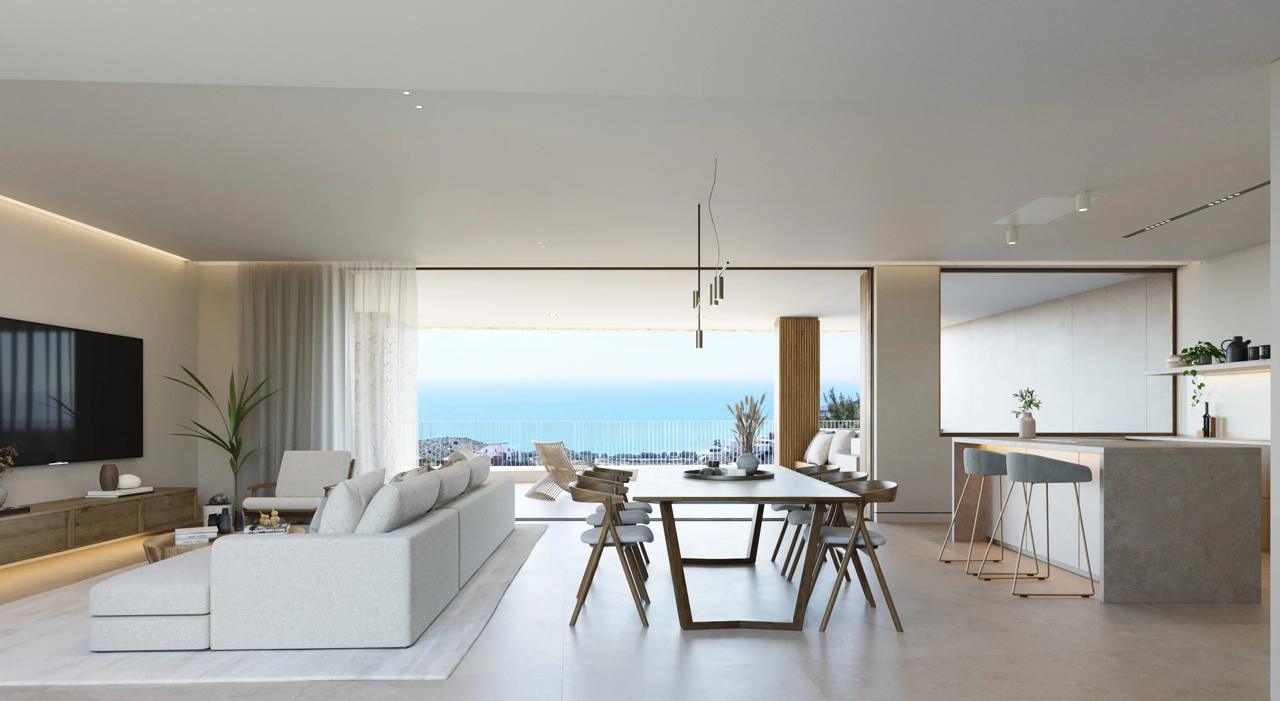 Salón comedor de una vivienda de Andryala abierto al Mediterráneo